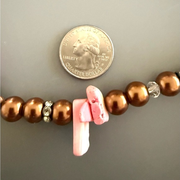 Pink Natural Gemstone Chocolate Colored Faux Pearl Necklace - Picture 7 of 7